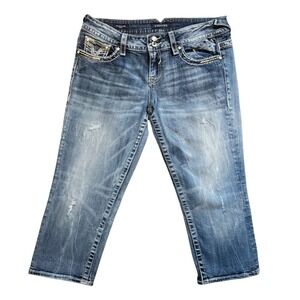 Vigoss‎ The New York Capri Jeans Distressed Embellished Pockets Women's sz 11 12